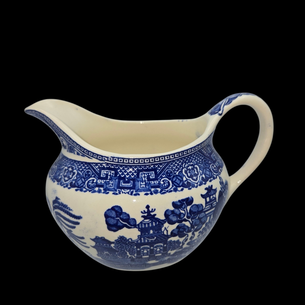 Vintage Blue Willow Asian Backdrop Creamer Pitcher Transferware Marked "A"